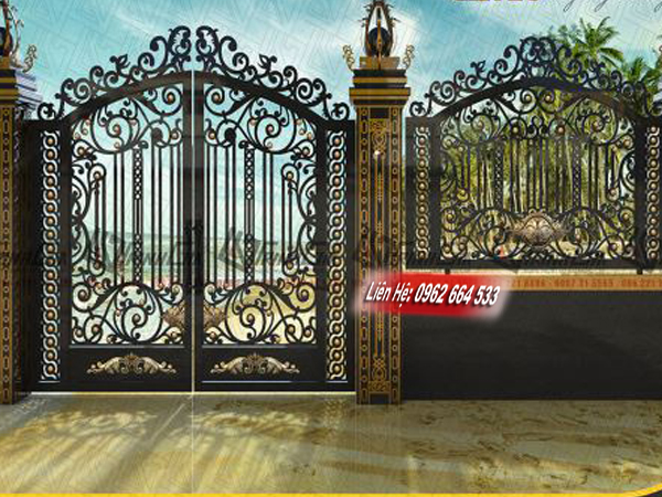 cửa cổng sắt nghệ thuật 2 cánh